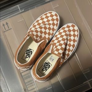 Vans Brown and White Checkered Slip-On Sneakers